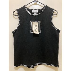 All Points Reference‎ Point Women M Sweater Vest Daisy Flower Embroidery Black